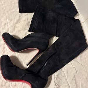 Christian Louboutin Black Heeled Boots with Red Soles